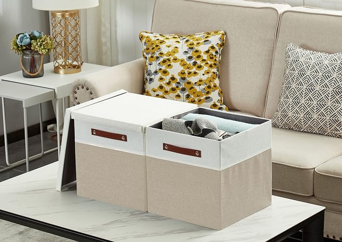 DECOMOMO Storage Basket with Lid, Storage Cubes with Handles, Fabric Box with - Image 4