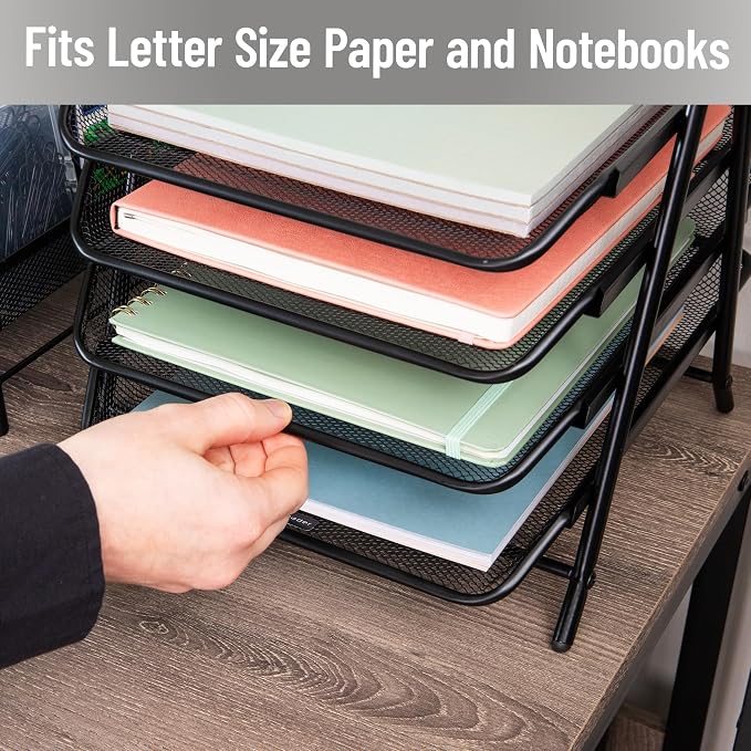 Mind Reader 4-Tier Paper Tray, Desktop Organizer, File Storage, Metal Mesh - Image 6