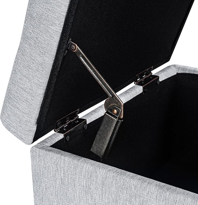 Adeco 18 Inch High Cube Ottoman Storage, Linen Chair Foot Stools, Upholstered Vanity Stool with Hinged Lid, Solid Wood Legs-DeskLoop Office