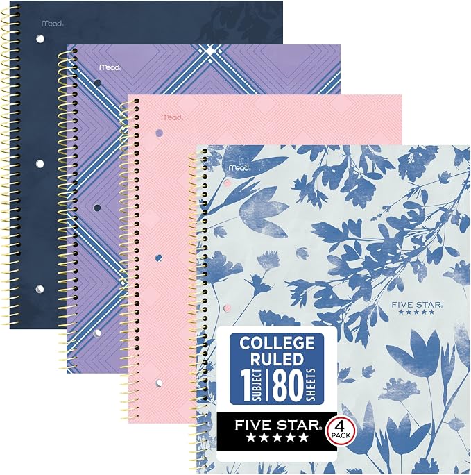 Five Star Spiral Notebook + Study App, 1 Subject, College Ruled Paper, 8-1/2" x by FiveStar