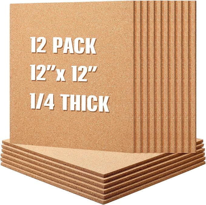 Crtiin 12 Pcs Cork Board Tiles Bulletin Boards 12"x12" 1/4" Thick Square by Crtiin