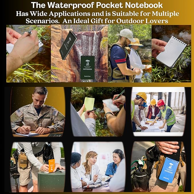 Waterproof 3x5 Notebook Pocket Notebook Small Spiral Notebooks Pocket Notepad Small Notepad 3x5 Pocket Notepad Police Notepad Tactical Notebook and All-Weather pen 4 Pack Multi-DeskLoop Office