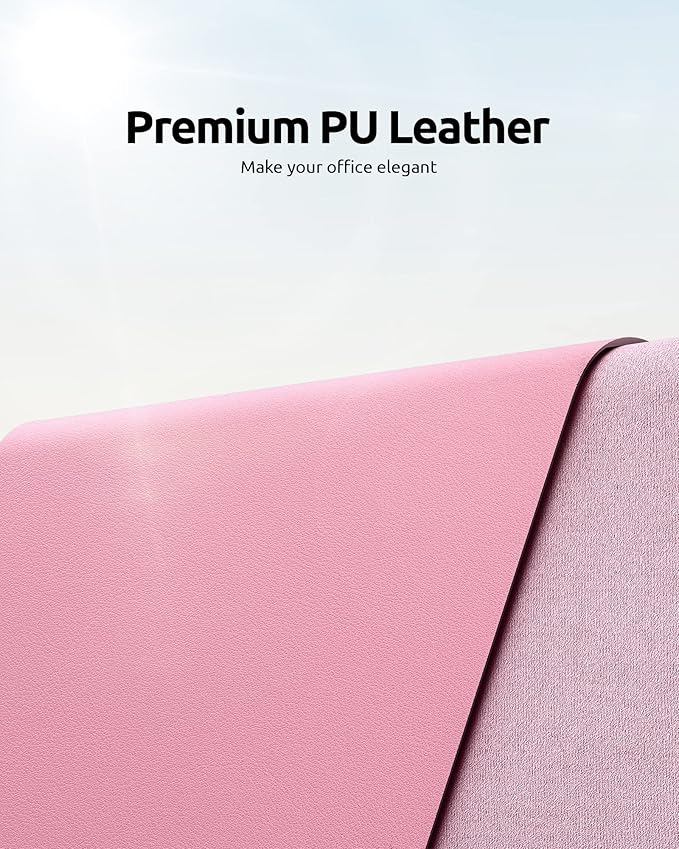 YSAGi Leather Desk Protector, Office Mat, Large Mouse Mat, Non-Slip PU Leather Blotter, Laptop Desk Mat, Waterproof Writing Pad for Office and Home (Pink, 35.4" x 17")-DeskLoop Office