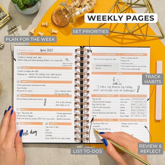 Clever Fox Planner 2nd Edition Spiral – Colorful Weekly & Monthly Goal Planner, Time Management & Productivity Organizer, Undated (Black)-DeskLoop Office