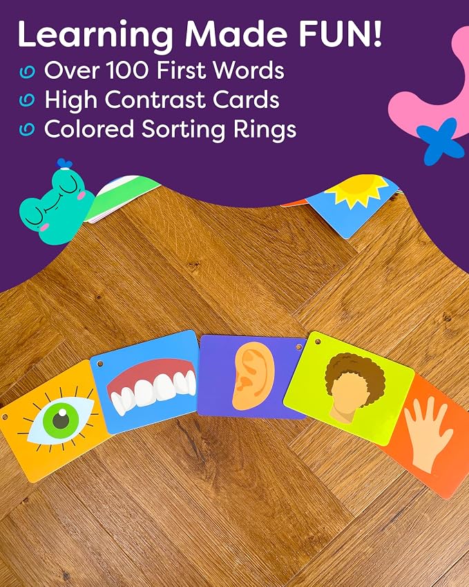 100 First Words Flash Cards – High Contrast Picture Flashcards – Educational - Image 2