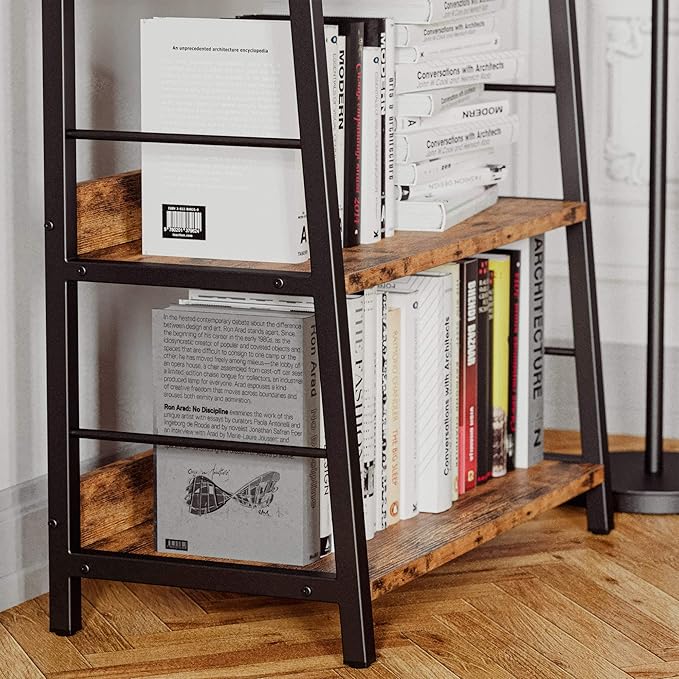 IRONCK Industrial Bookshelves and Bookcases, Ladder Shelf 5 Tiers with Metal Frame for Living Room, Home Office, Rustics Brown-DeskLoop Office