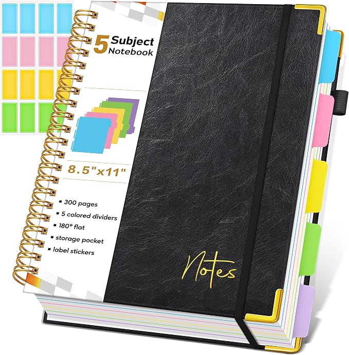 Spiral Notebook Journal with Removable Dividers Tabs, 300 Pages Hardcover by Unknown