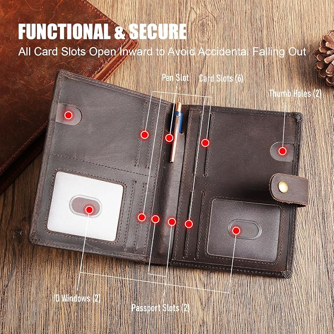 Vitus Full Grain Leather Passport Wallet, Travel Document Organizer - Image 4