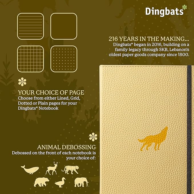 Dingbats A5 Wildlife Ruled Notebook Journal - Premium Vegan Leather Hardcover Executive Journal for Women & Men - Work, Note Taking, Writing & Travel-DeskLoop Office