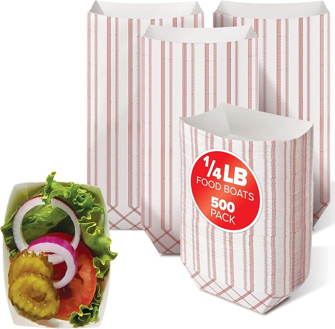 Paper Food Boats .25 Lb Disposable Red & White Checkered Trays, Eco Friendly by StockYourHome