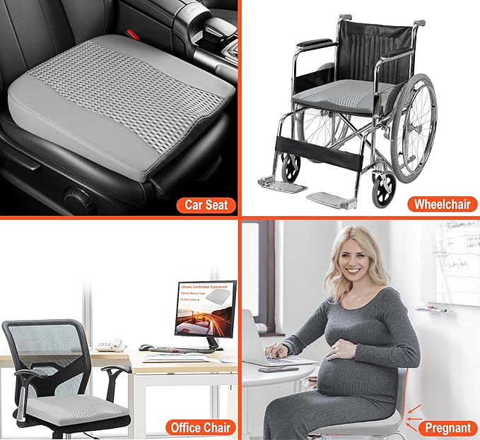Car Seat Cushion, Comfort Memory Foam Car Cushions for Driving - Sciatica & Lower Back Pain Relief, Driver Seat Pillow for Auto, Office Chair, Wheelchair - 4D Mesh Gray-DeskLoop Office
