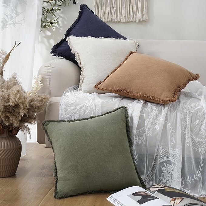 Foindtower Set of 2 Decorative Linen Fringe Throw Pillow Covers Cozy Farmhouse - Image 7