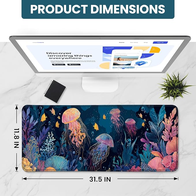 Aesthetic Desk Mat, Cute Ocean Jellyfish Desk Pad Protector - Image 2
