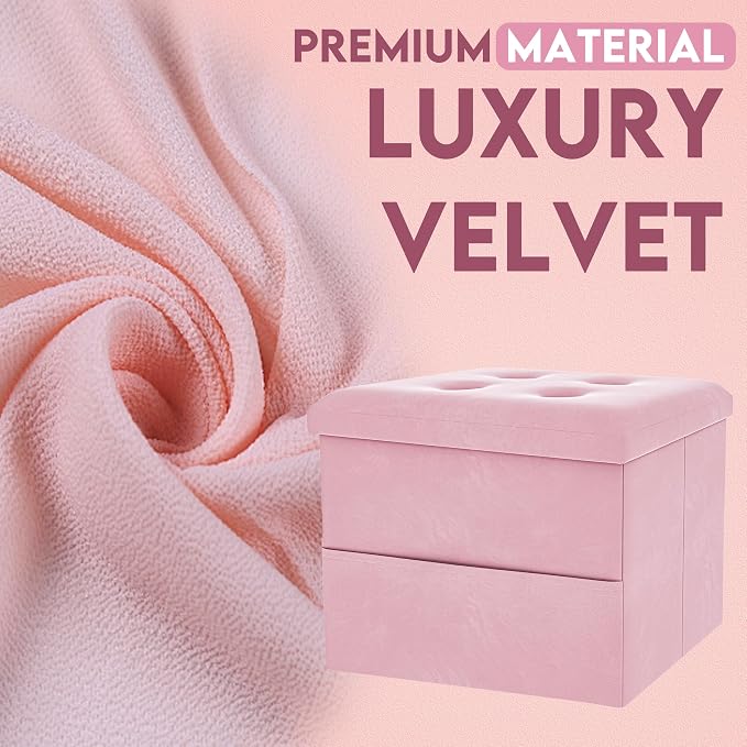 ZOES HOMEWARE Small Storage Ottoman Foot Rest, Velvet Ottoman - Image 5
