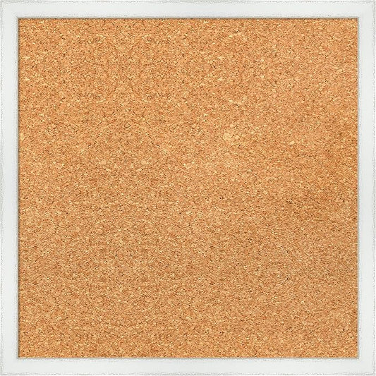 Amanti Art Natural Cork Board for Wall, 17x17 Vision Board with White Frame, Small Corkboard Office Decor for Home Organization, Country Rustic Corkboard Pinboard to Display Items for Home-DeskLoop Office