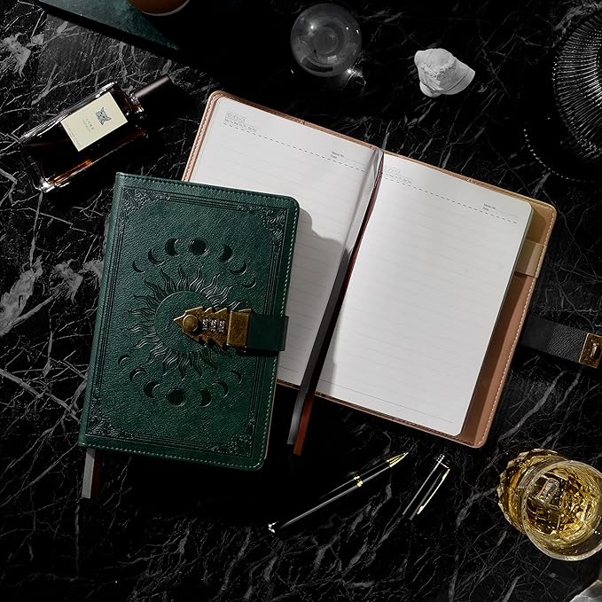 ZXHQ Lock Journal with Pen, A5 240 Pages Diary with Lock, Refillable, Leather - Image 3