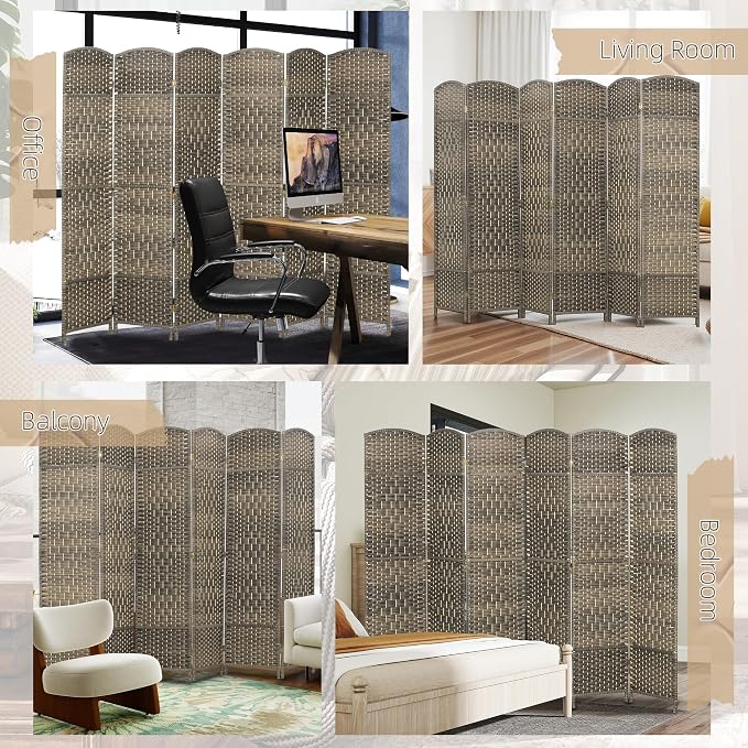 HOMCOM 6 Panel Room Divider, Hand-Woven Freestanding Wall Partition - Image 6
