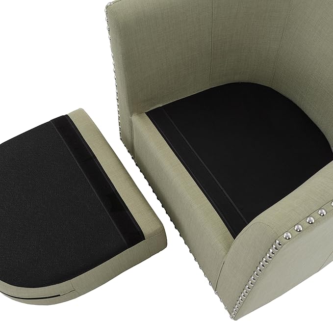 UIXE 360° Swivel Barrel Accent Chair, Modern Upholstered Arm Chair Round Club Armchair, Nailhead Trim Single Sofa Seating in Fabric for Living Room - Light Camel-DeskLoop Office