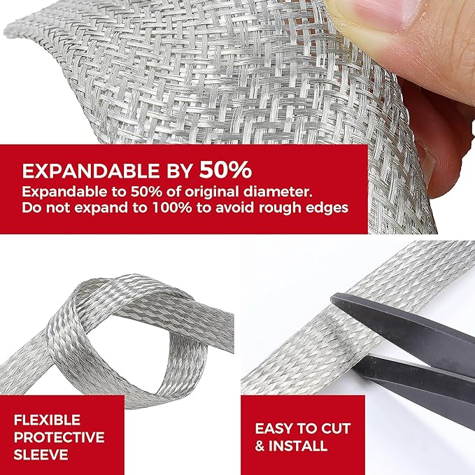 Tinned Copper Braid Metal Cable Shielding Sleeve Ground Straps Interference - Image 5