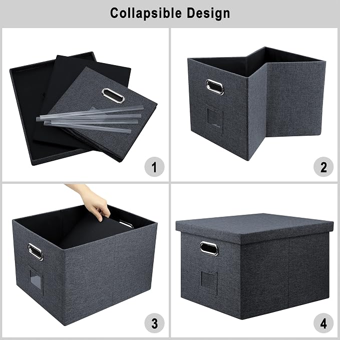 4-Pack Modern Minimalist Dark Gray Collapsible Linen File Folder Box - Image 5