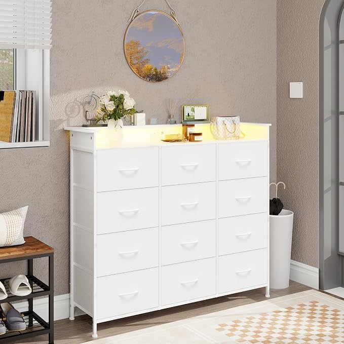 Welfuturer White Dresser with LED Lights and Charging Station - Image 7