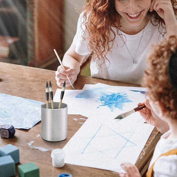 Vaydeer Metal Pen Holder Aluminum Pencil Holder for desk, Round Desktop Organizer and Silver Pencil Cup for Office, School, Home and Stationary Supplies (3.15 x 3.15 x 3.94 Inches)-DeskLoop Office