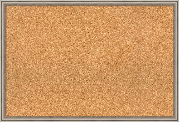 Amanti Art Natural Cork Board for Wall, 26x38 Vision Board with Silver Wood Frame, Large Corkboard Office Decor for Home Organization, Casual Corkboard Pinboard to display items for home organization-DeskLoop Office