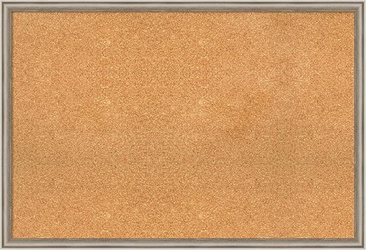 Amanti Art Natural Cork Board for Wall, 26x38 Vision Board with Silver Wood Frame, Large Corkboard Office Decor for Home Organization, Casual Corkboard Pinboard to display items for home organization-DeskLoop Office