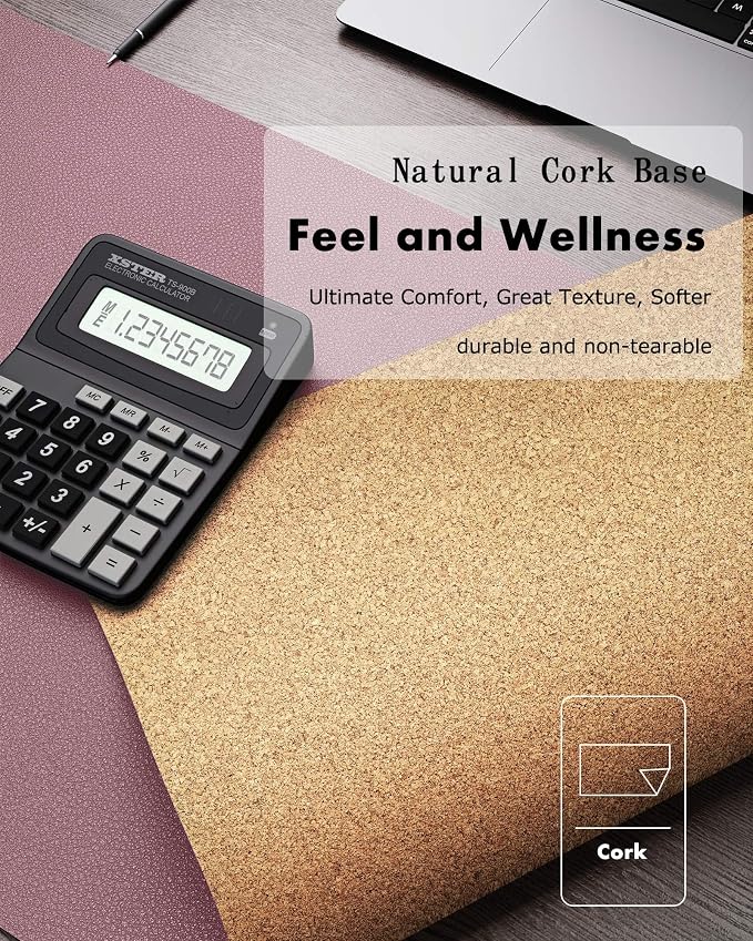 YSAGi Double-Sided Desk Pad, Leather Desk Mat, Eco Cork Desk Pad Protector - Image 3