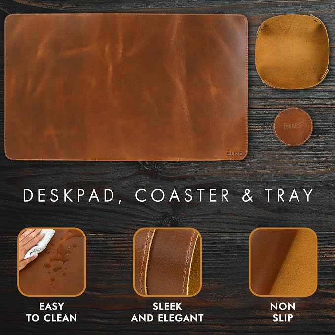 Elizo Real Leather Desk Mat Set Large Desk Cover Desk Blotter Protector - Image 5