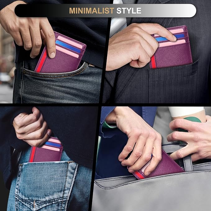 Travelambo Slim Wallet Front Pocket Minimalist Leather RFID Blocking Medium Size - Image 8