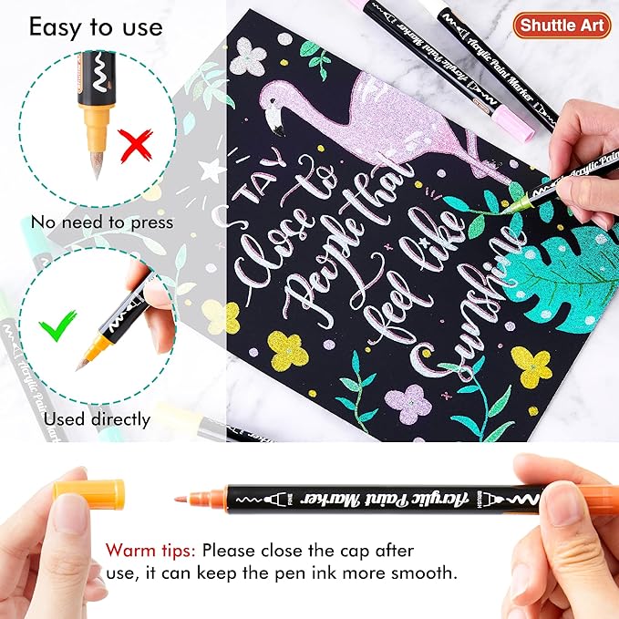 28 Metallic Colors Dual Tip Acrylic Paint Markers, Brush Tip and Fine Tip Acrylic Paint Pens for Rock Painting, Ceramic, Wood, Canvas, Plastic, Glass, Stone, Calligraphy, Card Making, DIY Crafts-DeskLoop Office