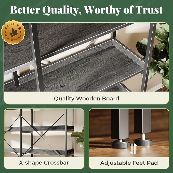 Huuger 5 Tier Bookshelf, Display Bookshelf - Image 8