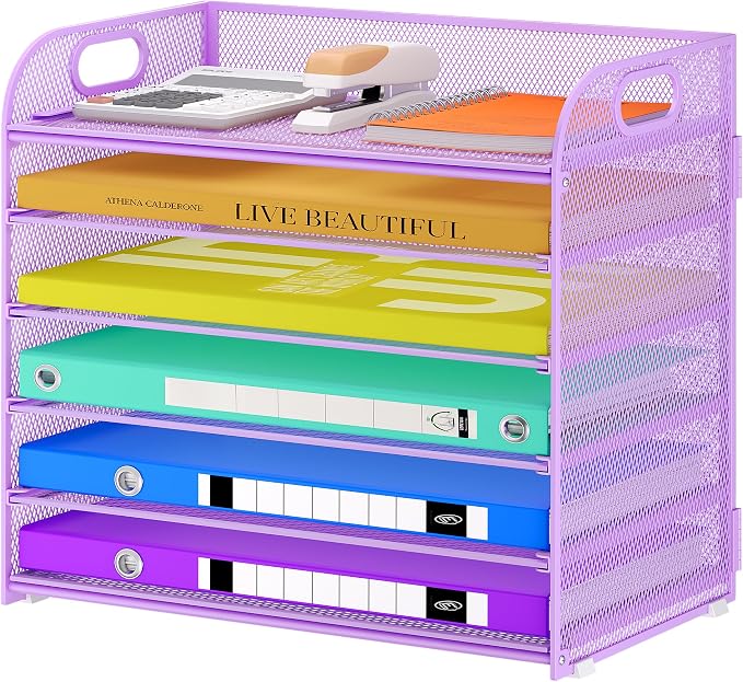 Cawukege 6 Tier Paper Organizer, Mesh Desk Organizer, Metal File Organizer by Cawukege