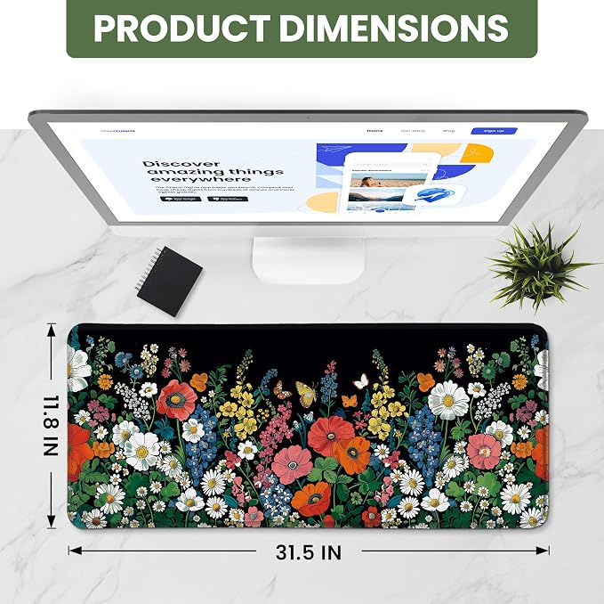 Aesthetic Desk Mat, Cute Botanical Floral Desk Pad Protector - Image 2