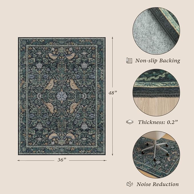 Washable Floral Small 3x4 Office Chair Mat - Image 2