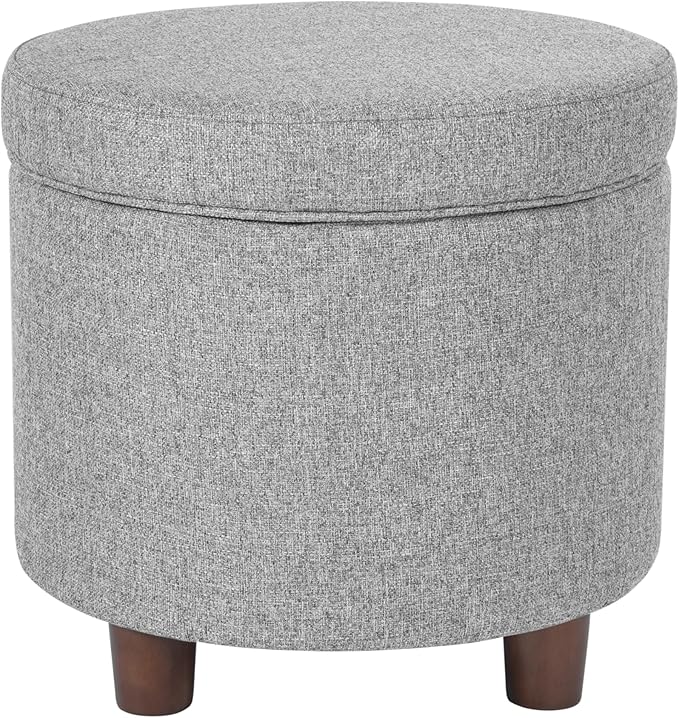 Homepop Home Decor | Upholstered Round Storage Ottoman | Ottoman with Storage for Living Room & Bedroom, Light Gray Tweed-DeskLoop Office