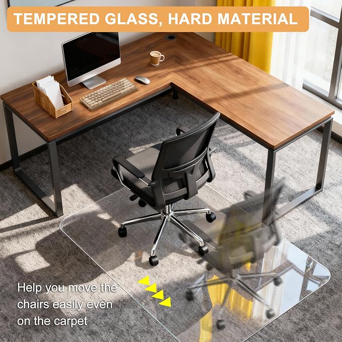 Azadx Tempered Glass Chair Mat for Carpet 32" x 48" Heavy Duty Office Chair Mat - Image 6