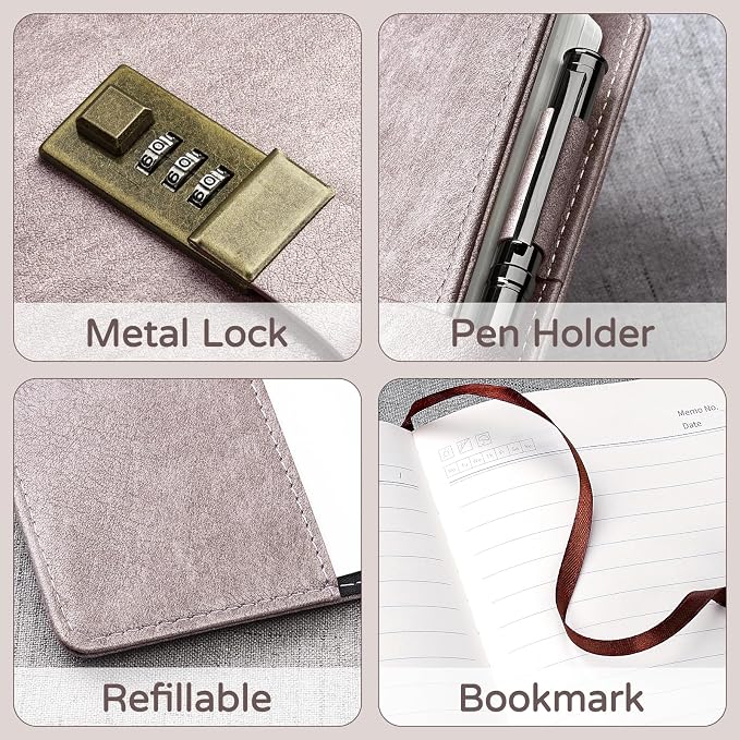 WEMATE Diary with Lock, A5 PU Leather Journal with Lock 240 Pages, Vintage - Image 5