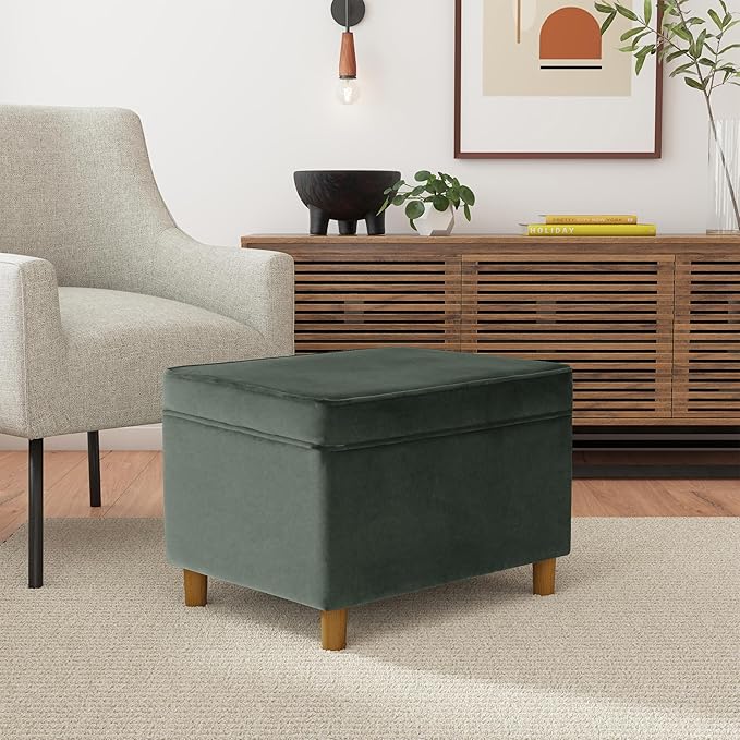 Home Decor | Dinah Collection Modern Storage Ottoman | Ottoman with Storage for Living Room & Bedroom(Loden Green Velvet)-DeskLoop Office