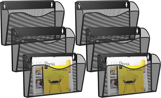 GDINDINFAN 6 Single Pocket Wall File Holder, Mesh Hanging File Folder Paper by GDINDINFAN