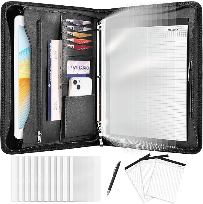 Leathario Portfolio Binder, Includes 10 Sheet Protectors and 3 Notepads by Leathario