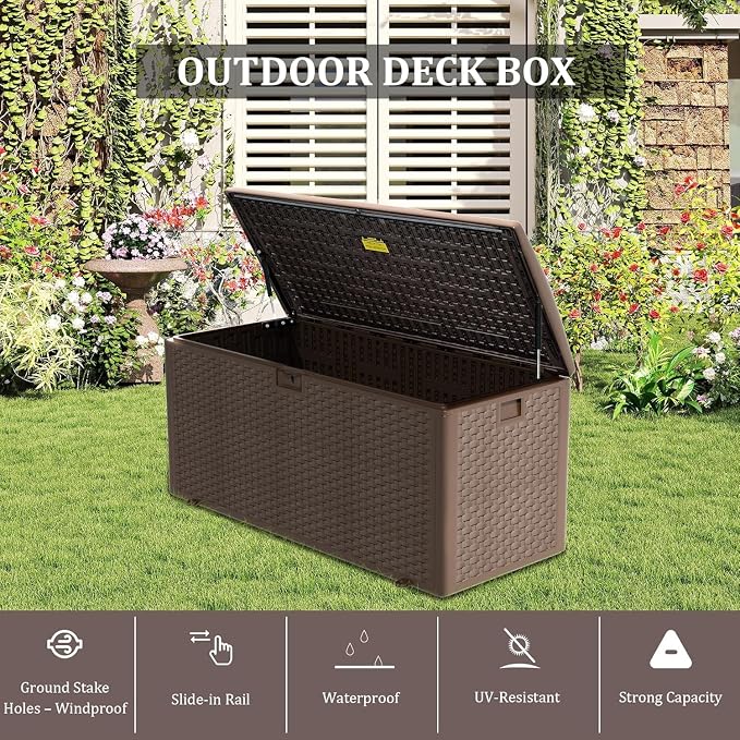 Yardgrace 180 Pro Gallon Deck Box, Outdoor Storage Box Lockable, Waterproof - Image 4