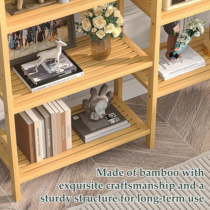 Homykic Double Wide Bamboo Bookshelf, 6-Tier Large Open Bookcase with 12 Display Shelves, 6ft Tall Freestanding Book Shelf for Home Office, Bedroom, Living Room, Plants, Natural-DeskLoop Office