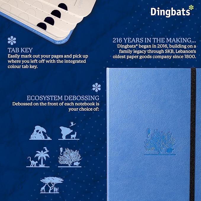 Dingbats* Earth Dotted Writing Journal Notebook A5 - Vegan Leather Hardcover - Ideal for Work, Travel - Pocket, Elastic Closure & Bookmark-DeskLoop Office