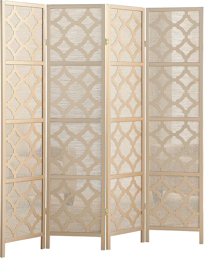 NicBex Room Divider 4 Panel Room Dividers with Quarterfoil Diamond Design Partition Room Dividers and Folding Privacy Screens Wall Divider for Home, Room Separation,69.28"W x 17.32"D x 70.31"H, Gold-DeskLoop Office