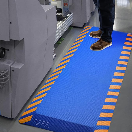 FEATOL Anti Fatigue Mats Industrial 2 Packs, Ergonomic Standing Floor Mat for Work for Stand, Blue with Yellow Border Safety 20" x 59"-Support for Leg & Back Pain-DeskLoop Office