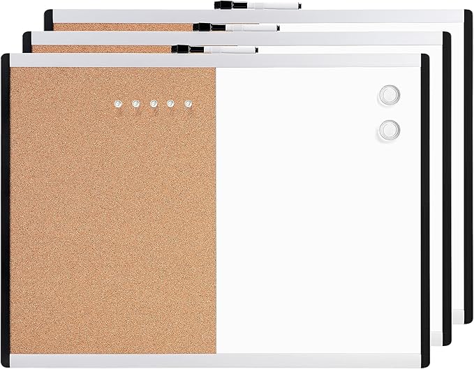 Amazon Basics Combo Magnetic Whiteboard&Cork Board for Home,Office and Classroom, Plastic/Aluminum Frame, White,Yellow, 17" x 23"-DeskLoop Office
