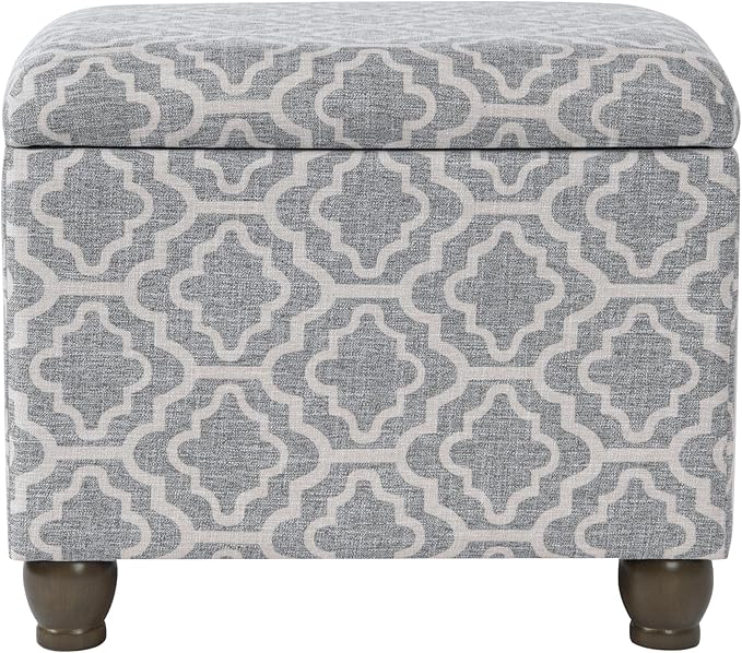 Home Decor | Upholstered MediumRectangular Storage Ottoman | Hinged Lid Ottoman with Storage for Living Room & Bedroom,Gray Geometric-DeskLoop Office