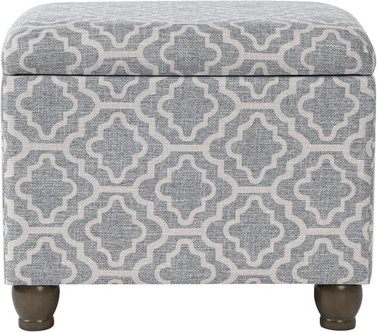 Home Decor | Upholstered MediumRectangular Storage Ottoman | Hinged Lid Ottoman with Storage for Living Room & Bedroom,Gray Geometric-DeskLoop Office